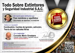 Certificado de la capacitación Combustión, fuentes de ignición, extinción – Teoría de los radicales libres