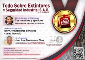 Certificado de la capacitación NFPA 10 Extintores portátiles – Actualización
