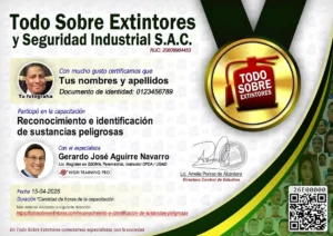 Certificado de la capacitación Reconocimiento e identificación de sustancias peligrosas