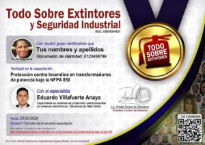 Certificado de la capacitación Protección contra Incendios en transformadores de potencia bajo la NFPA 850