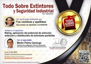 Certificado de la capacitación Rating Aplicación del potencial de extinción para la selección y distribución de extintores portátiles