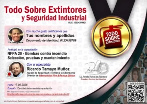 Certificado de la capacitación Bombas contra incendio Selección, pruebas y mantenimiento NFPA 20