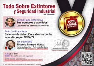 Certificado de la capacitación Sistemas de detección y alarmas contra incendio según NFPA 72