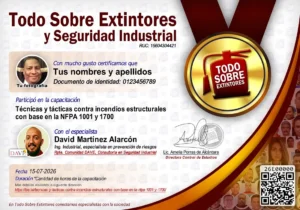Certificado de la capacitación Técnicas y tácticas contra incendios estructurales con base en la NFPA 1001 y 1700