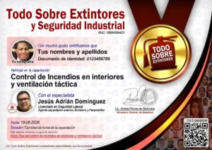 Certificado de la capacitación Control de Incendios en interiores y ventilación táctica