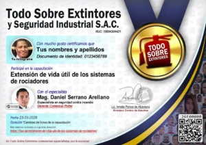 Certificado de la capacitación Extensión de vida útil de los sistemas de rociadores