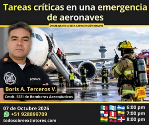 Capacitación virtual gratuita vía Zoom titulada: Tareas críticas en una emergencia de aeronaves que se realizará en la plataforma https://todosobreextintores.com