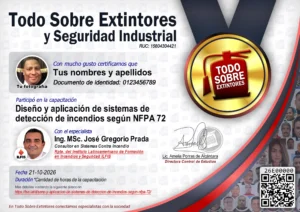 Certificado de la capacitación Diseño y aplicación de sistemas de detección de incendios según NFPA 72