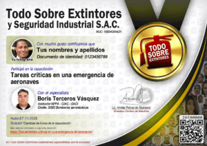 Certificado de la capacitación Tareas críticas en una emergencia de aeronaves